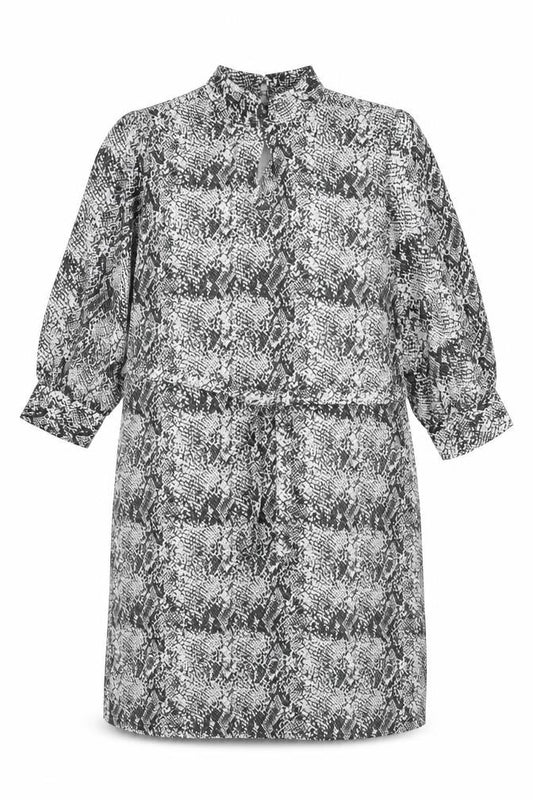 Front view of Next Women’s Black Snake Print High Neck Shift Dress UK 14