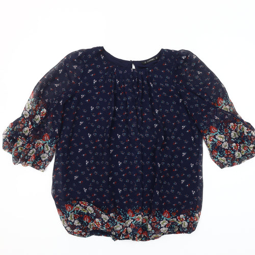 Dunnes Women’s Navy Floral Chiffon Tunic Blouse Size 10
