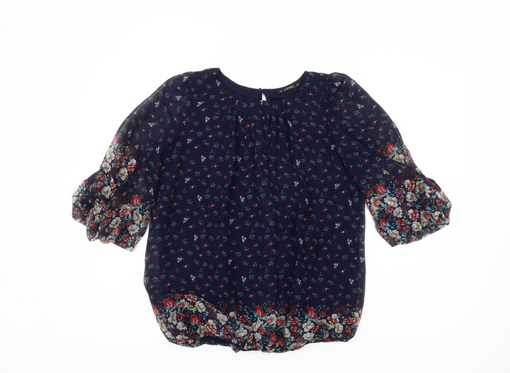 Dunnes Women’s Navy Floral Chiffon Tunic Blouse Size 10