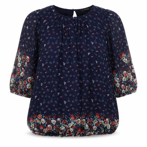 Dunnes Women’s Navy Floral Chiffon Tunic Blouse Size 10