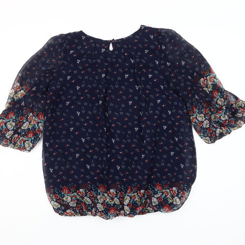 Dunnes Women’s Navy Floral Chiffon Tunic Blouse Size 10