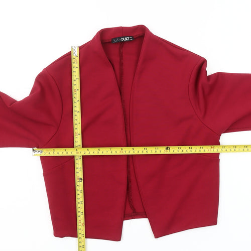 Quiz Women's Red Cropped Long Sleeve Open Front Blouse Size 12