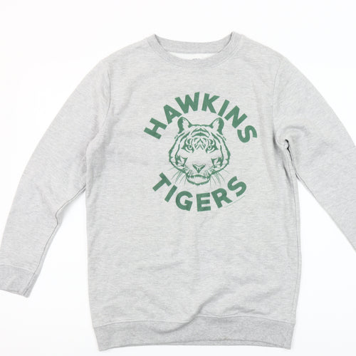 Stranger Things Hawkins Tigers Grey Sweatshirt Girls 11-12 Years Pullover