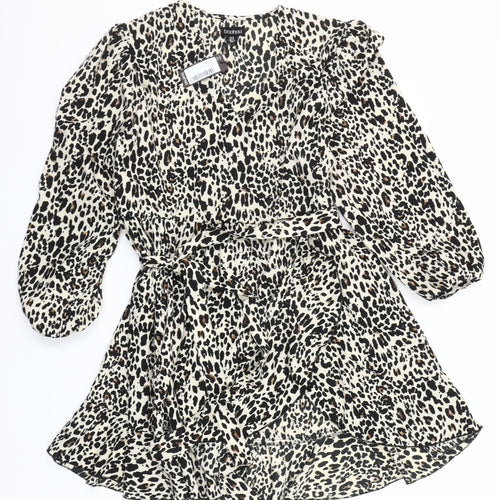Boohoo Women's Leopard Print Short Wrap Dress Size 16