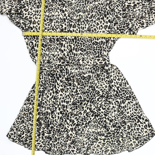 Boohoo Women's Leopard Print Short Wrap Dress Size 16