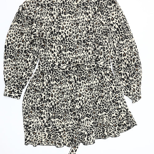 Boohoo Women's Leopard Print Short Wrap Dress Size 16