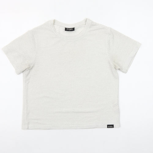 Diesel Women Ivory Short Sleeve Ribbed Stretch T-Shirt Size S