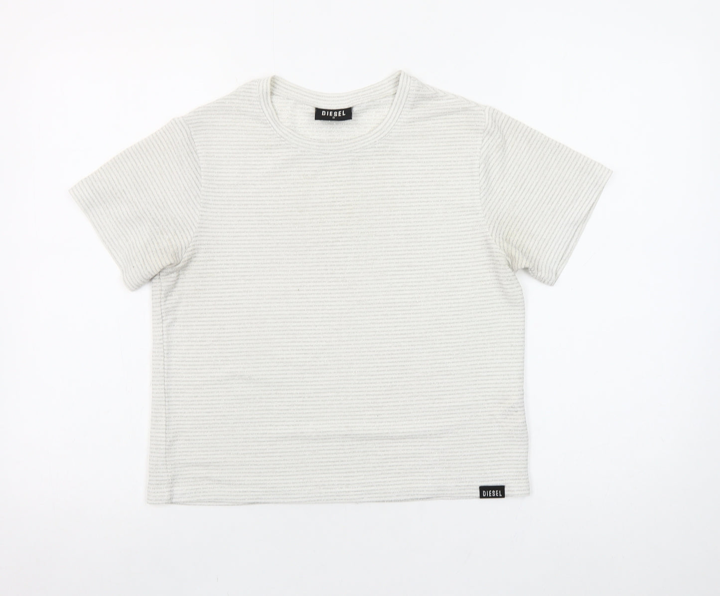 Diesel Women Ivory Short Sleeve Ribbed Stretch T-Shirt Size S