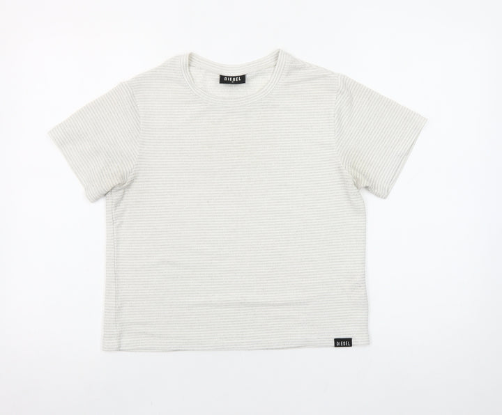 Diesel Women Ivory Short Sleeve Ribbed Stretch T-Shirt Size S