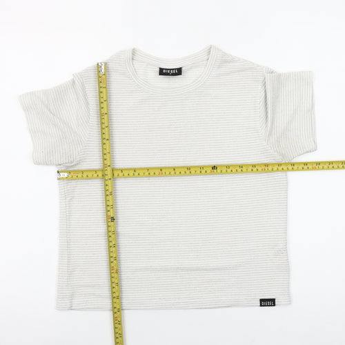 Diesel Women Ivory Short Sleeve Ribbed Stretch T-Shirt Size S