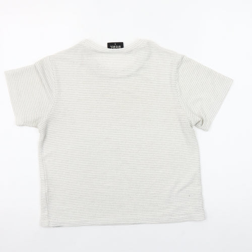 Diesel Women Ivory Short Sleeve Ribbed Stretch T-Shirt Size S