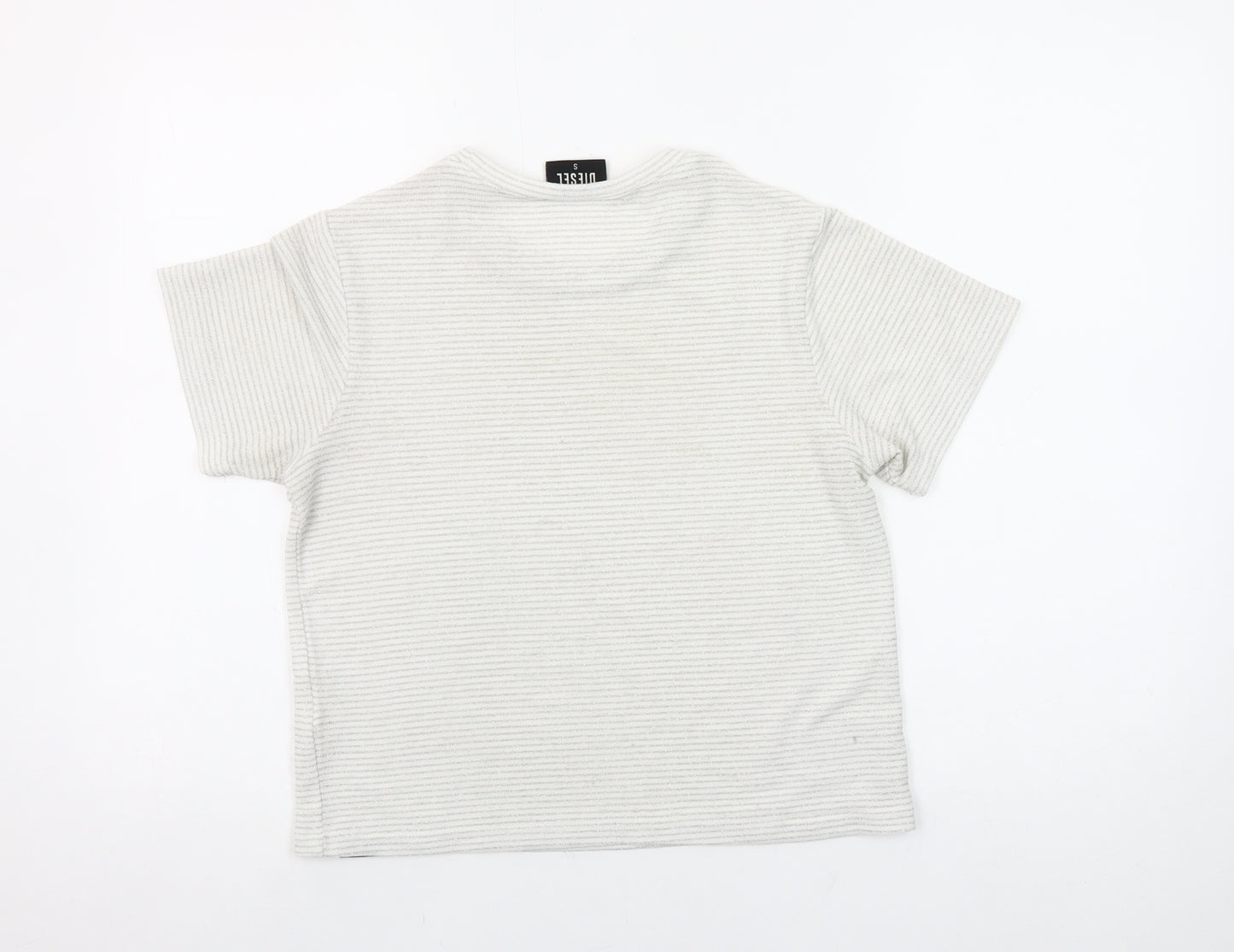 Diesel Women Ivory Short Sleeve Ribbed Stretch T-Shirt Size S