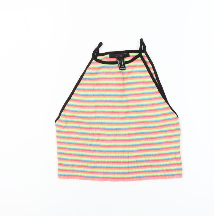 Forever 21 Women’s Multicoloured Striped Cropped Halter Tank Top M