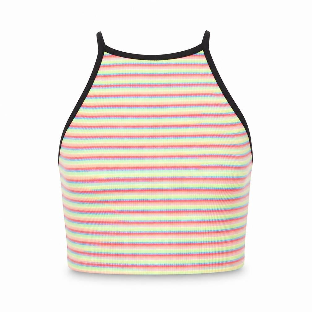 Forever 21 Women’s Multicoloured Striped Cropped Halter Tank Top M