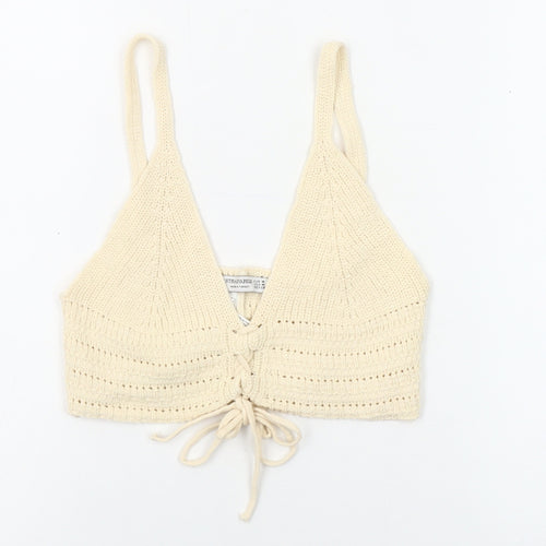 Stradivarius Women Beige Knit Cropped Tank Top Size 12