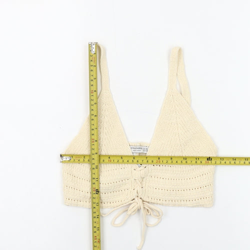 Stradivarius Women Beige Knit Cropped Tank Top Size 12