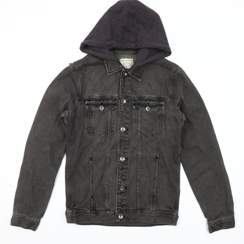 New Look Grey Denim Hooded Jacket Unisex Adults Size S Classic Style