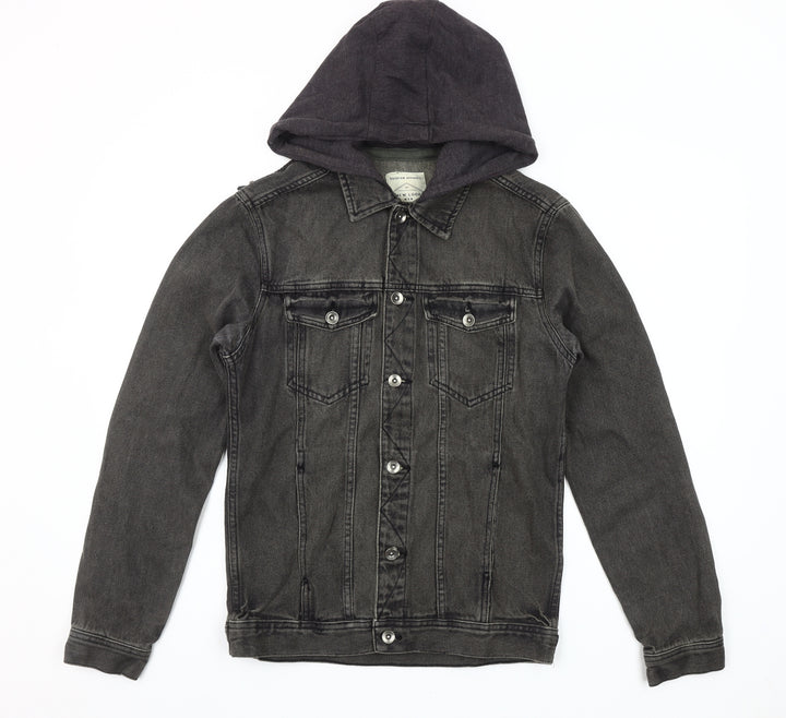 New Look Grey Denim Hooded Jacket Unisex Adults Size S Classic Style