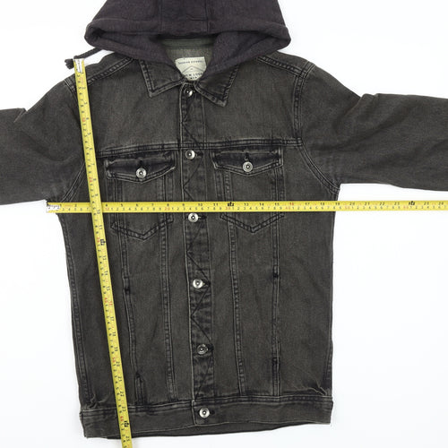 New Look Grey Denim Hooded Jacket Unisex Adults Size S Classic Style