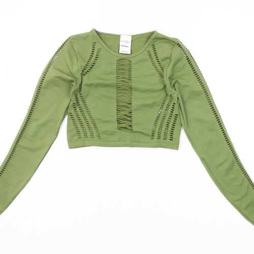 Iets Frans Womens Green Cropped Long Sleeve Cut Out T-Shirt Size S