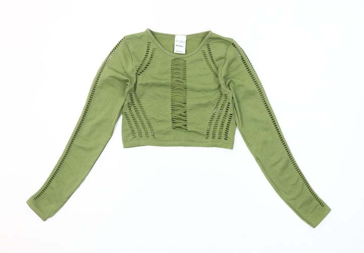 Iets Frans Womens Green Cropped Long Sleeve Cut Out T-Shirt Size S