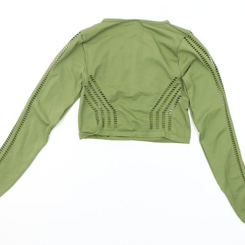 Iets Frans Womens Green Cropped Long Sleeve Cut Out T-Shirt Size S