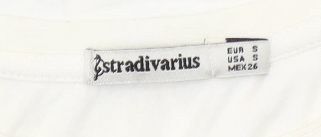 Stradivarius Women White Beaded Eye T-Shirt Size 8 Regular Fit
