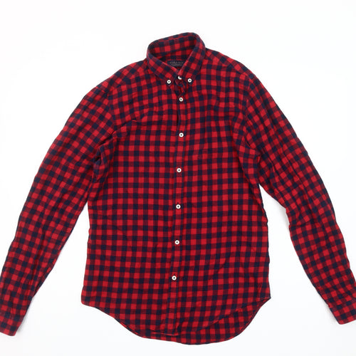 Zara Man Slim Fit Red Check Flannel Button-Down Shirt Men’s S
