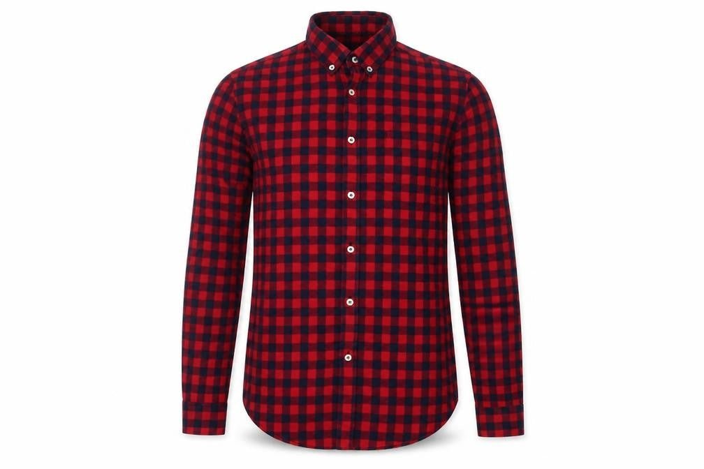 Front view of Zara Man Slim Fit Red Check Flannel Button-Down Shirt Men’s S