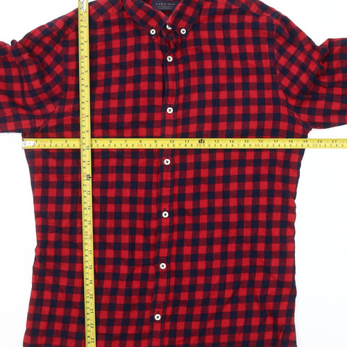Zara Man Slim Fit Red Check Flannel Button-Down Shirt Men’s S