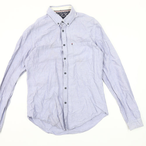 Zara Man Blue Slim Fit Cotton Long Sleeve Button-Up Shirt M
