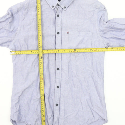Zara Man Blue Slim Fit Cotton Long Sleeve Button-Up Shirt M