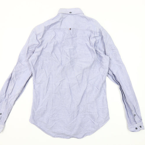 Zara Man Blue Slim Fit Cotton Long Sleeve Button-Up Shirt M