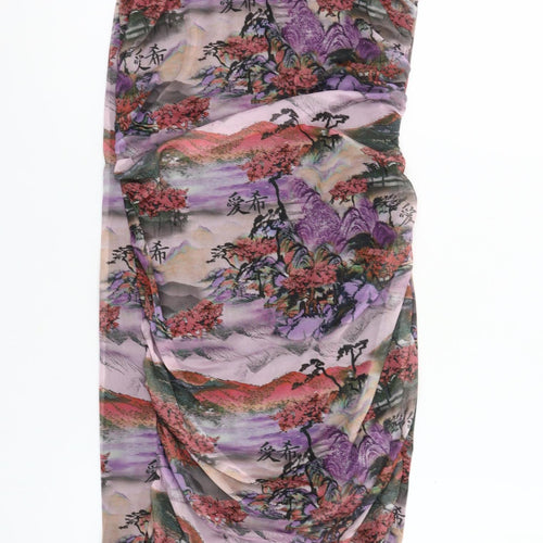 PrettyLittleThing Womens Multicoloured Bodycon Ruched Dress Size 10