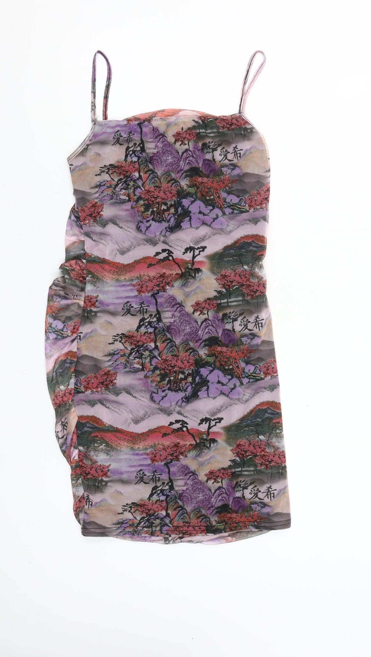 PrettyLittleThing Womens Multicoloured Bodycon Ruched Dress Size 10