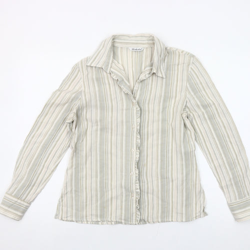 Berketex Women’s Beige Striped Button-Up Cotton Shirt Size 14