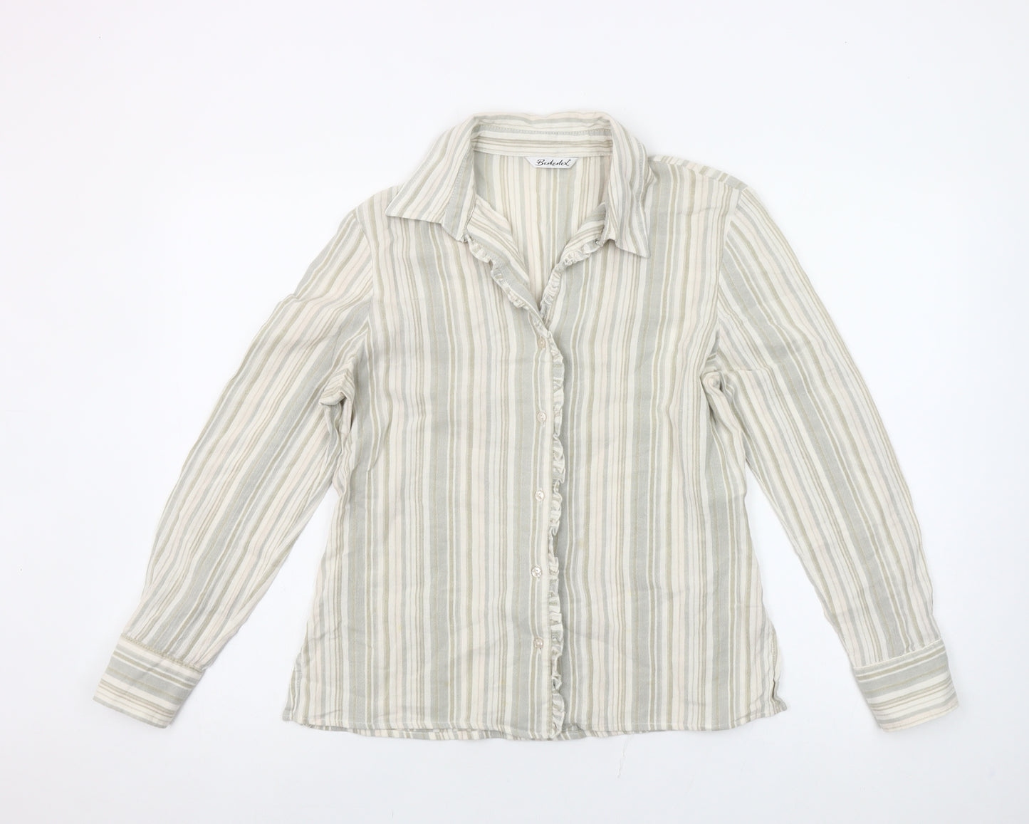 Berketex Women’s Beige Striped Button-Up Cotton Shirt Size 14
