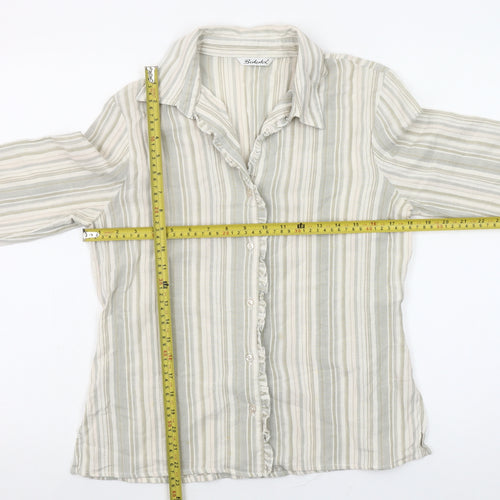 Berketex Women’s Beige Striped Button-Up Cotton Shirt Size 14