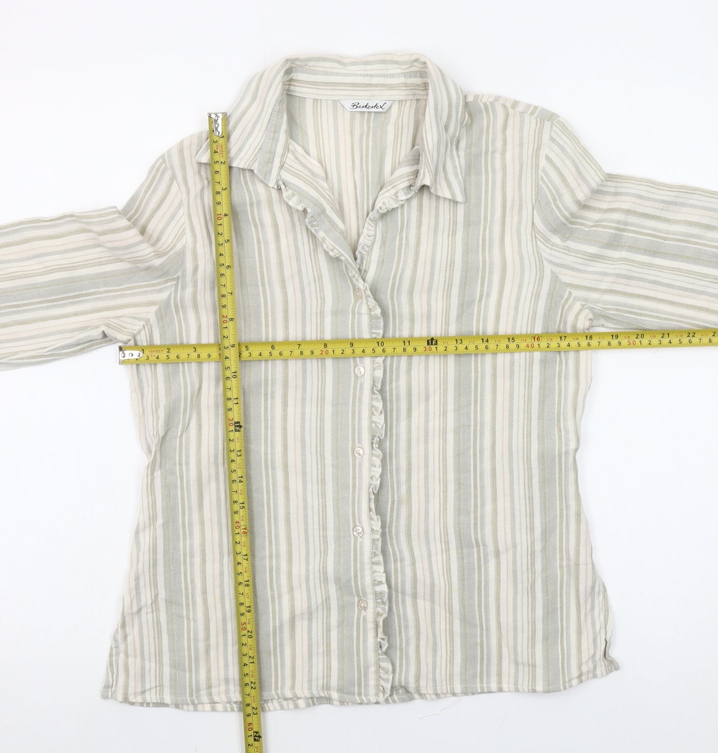 Berketex Women’s Beige Striped Button-Up Cotton Shirt Size 14