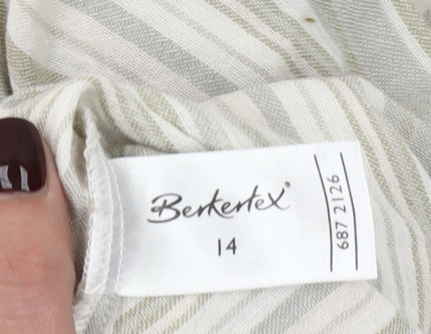 Berketex Women’s Beige Striped Button-Up Cotton Shirt Size 14