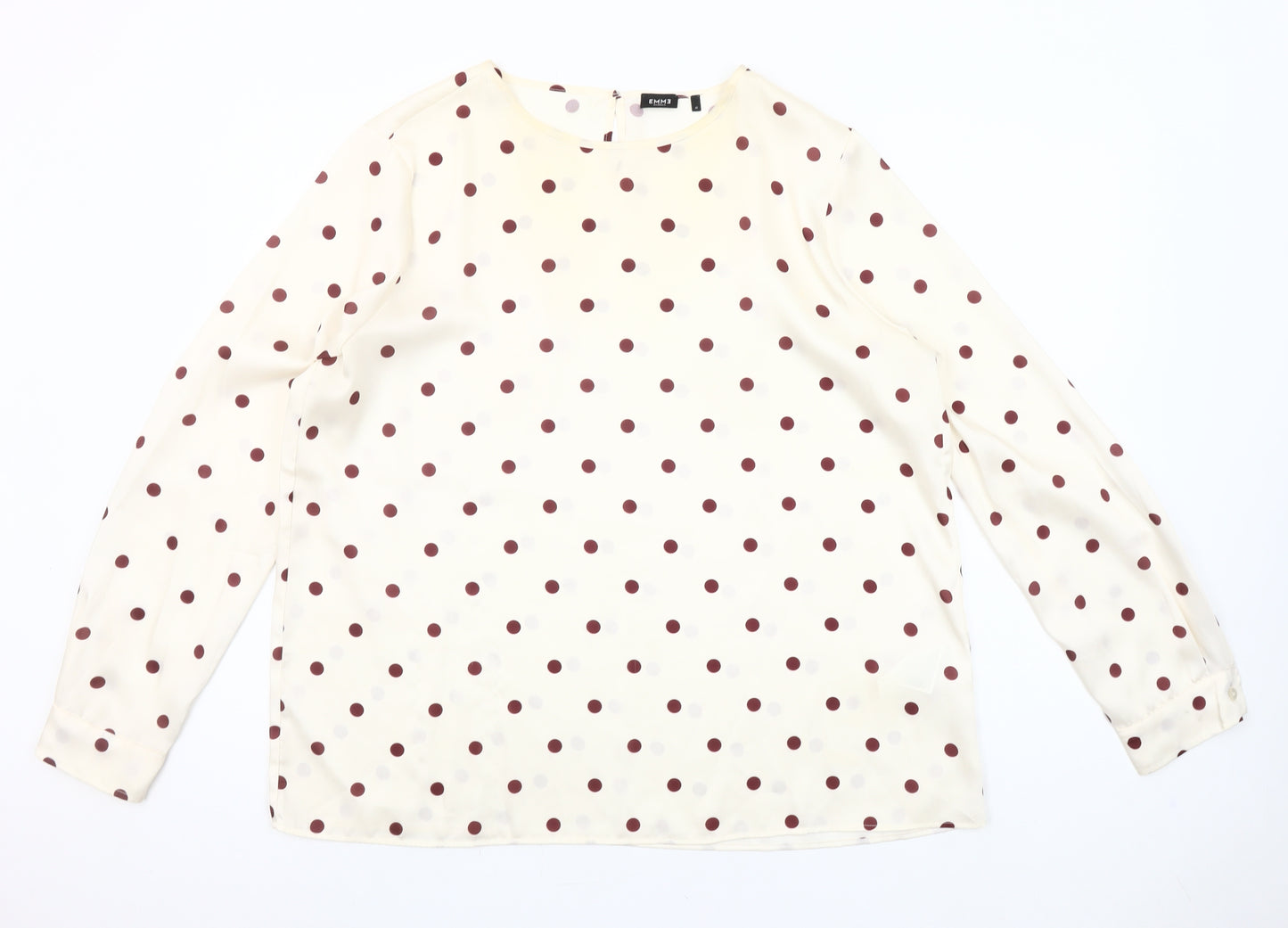 Emme Marella Women Ivory Polka Dot Long Sleeve Blouse Size 16