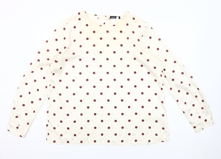 Emme Marella Women Ivory Polka Dot Long Sleeve Blouse Size 16