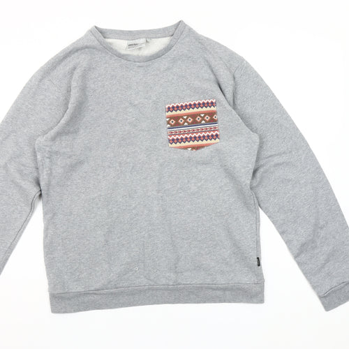 WESC Women's Grey Cotton Pullover Sweatshirt Size M Aztec Pocket