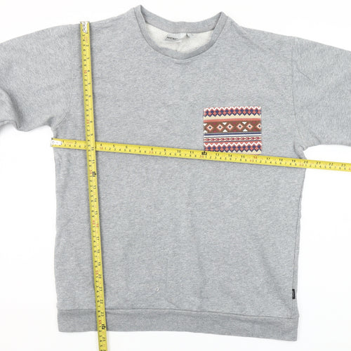 WESC Women's Grey Cotton Pullover Sweatshirt Size M Aztec Pocket