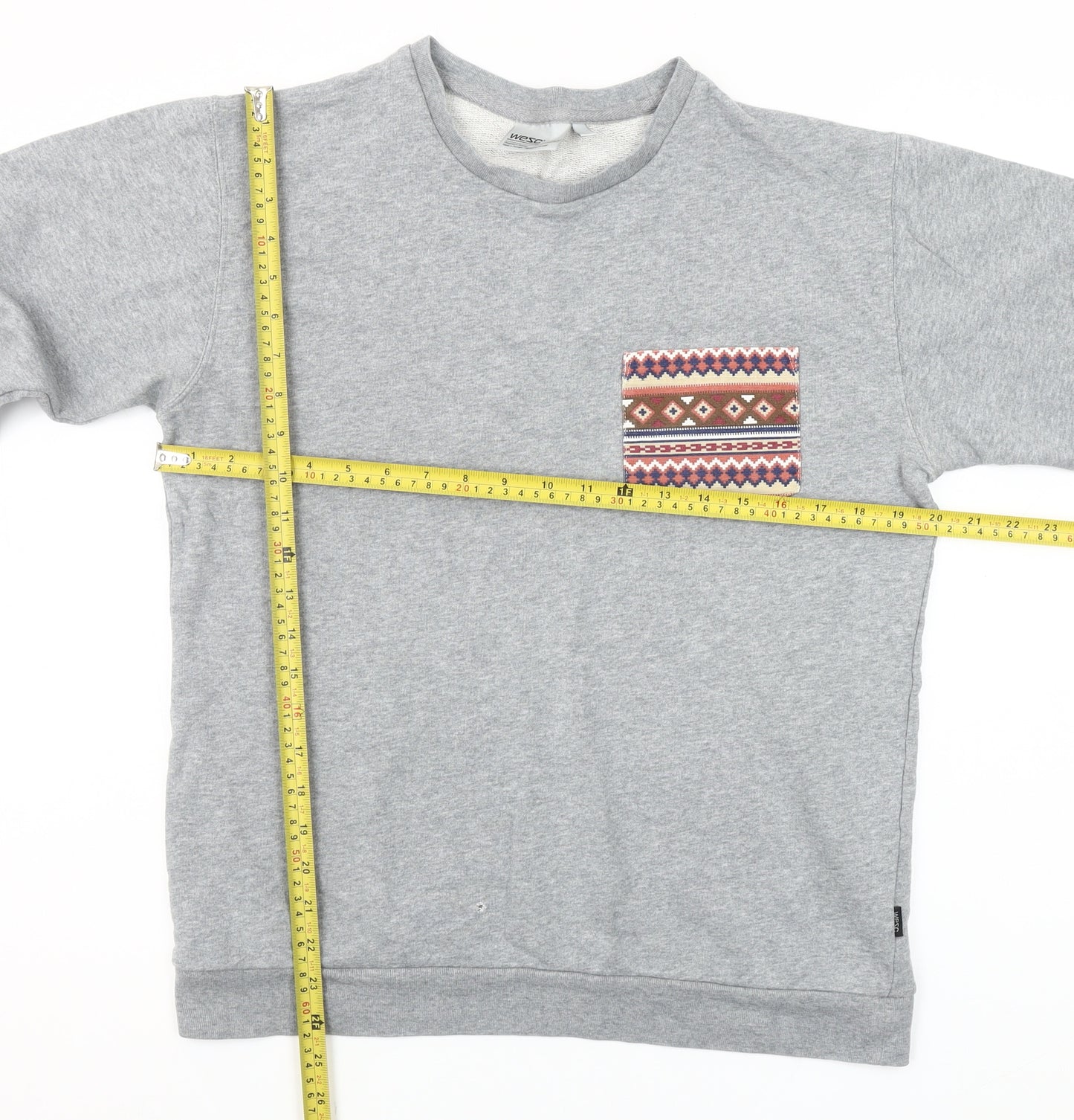 WESC Women's Grey Cotton Pullover Sweatshirt Size M Aztec Pocket