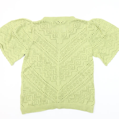 Linea Tesini Women Green Cotton Open-Knit Puff Sleeve Jumper Size 16