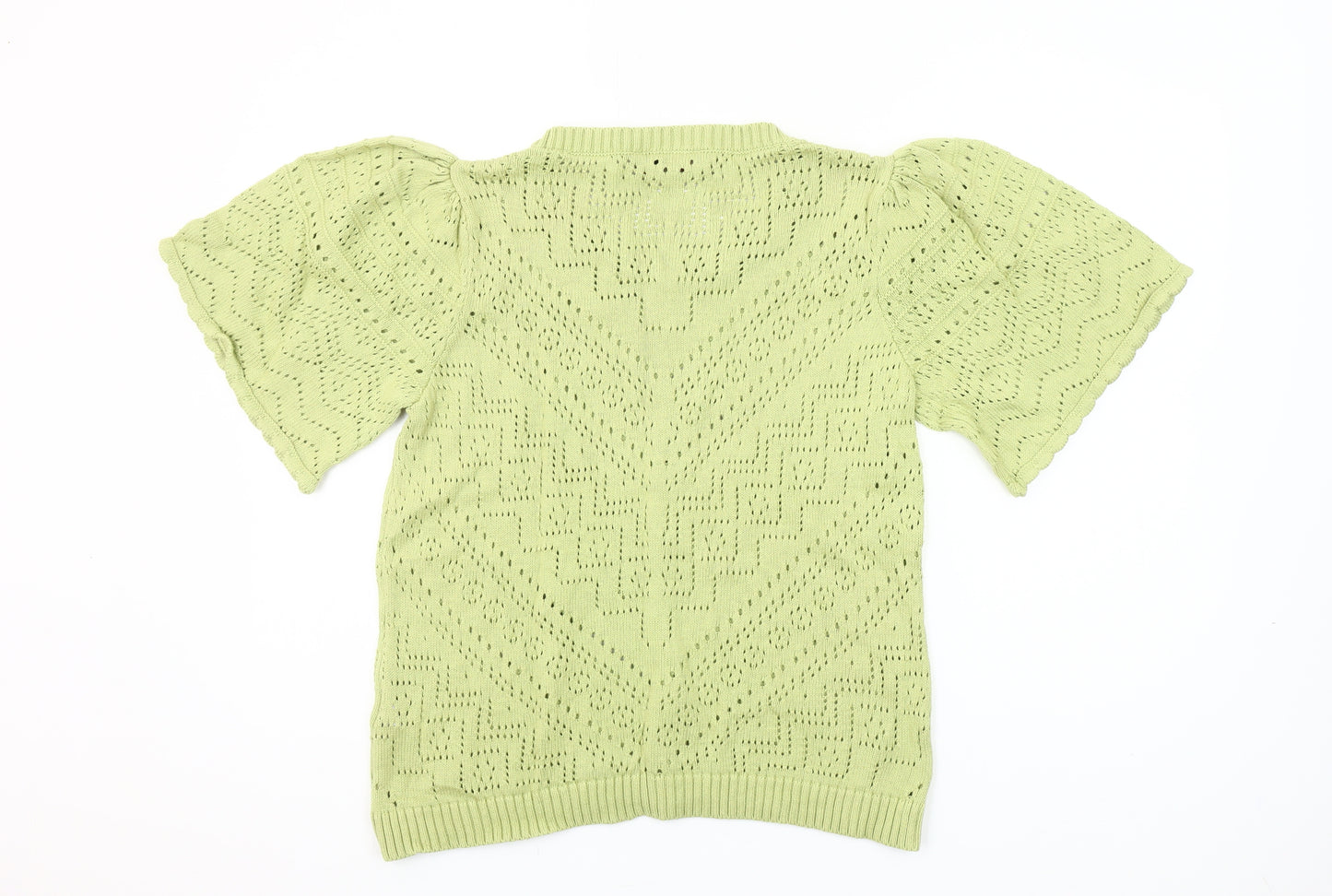 Linea Tesini Women Green Cotton Open-Knit Puff Sleeve Jumper Size 16