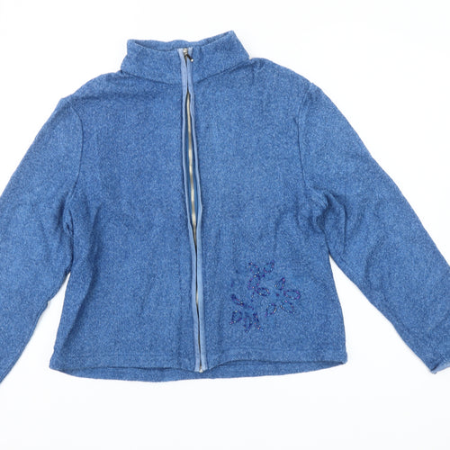 Brandtex Women Blue Size 14 Full Zip Embellished Fleece Jacket