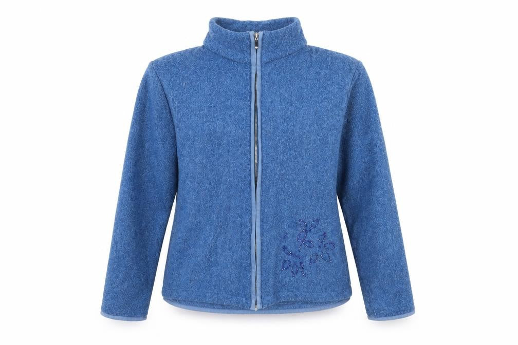 Brandtex Women Blue Size 14 Full Zip Embellished Fleece Jacket