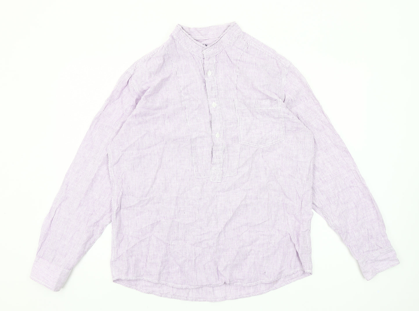 St Bernard for Dunnes Men’s Lilac Striped Linen Cotton Button-Up Shirt M 38-40"